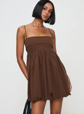 Layken Bubble Hem Mini Dress Chocolate Tall